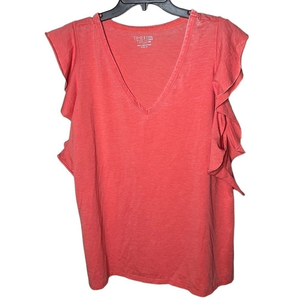 Time & Tru Women’s Ruffle Sleeve V Neck Blouse